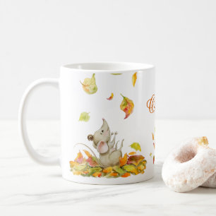Mug Mignonne souris et orange jaune tomber eau feuille