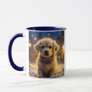 Mug Mignonnes chiots de Noël dans une nuit de neige