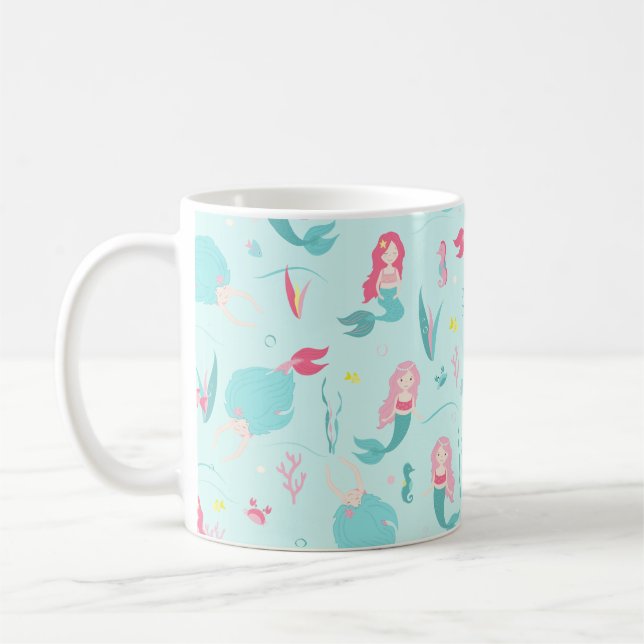Mug Mignonnes sirènes rose et turquoise Motif (Gauche)
