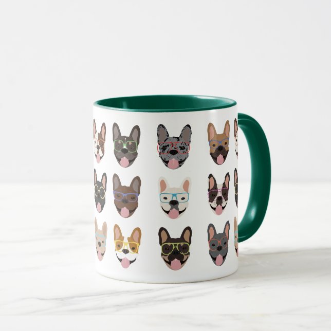 Mug Mignons Bulldogs français portant des lunettes (Devant droit)