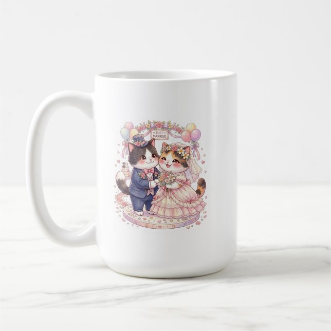 Mug Mignons Chats Mariés Mariage Aquarelle Café  (Gauche)