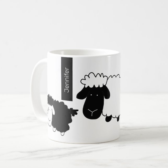 Mug Mignons Feuilles Illustration Noir Et Blanc (Devant gauche)