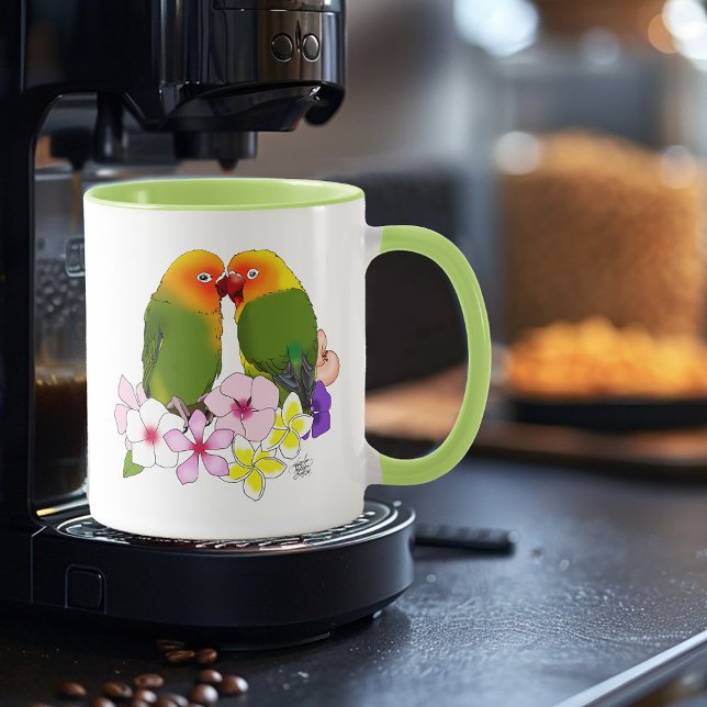 Mug Mignons Inséparables Fleurs Tropicales Oiseau Roma (Créateur téléchargé)