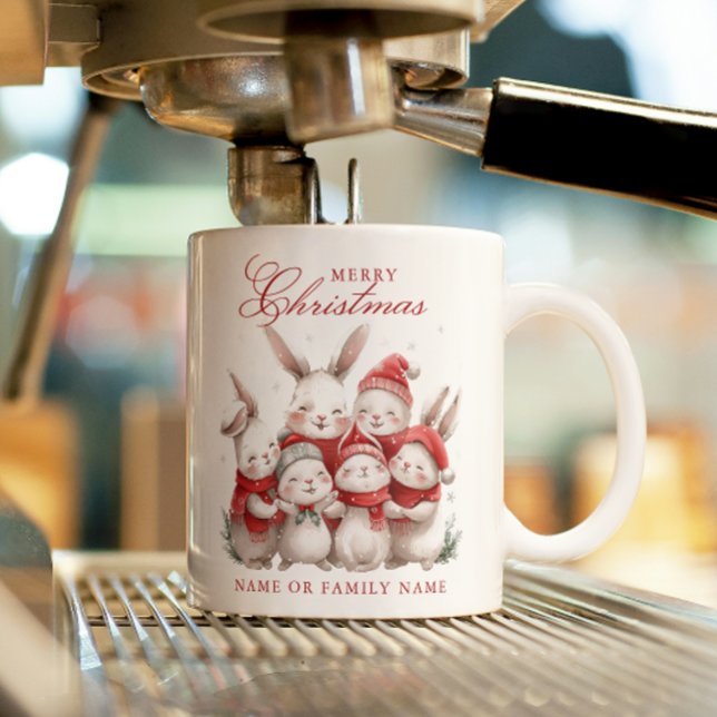 Mug Mignons lapins et Nom personnalisé Joyeux Noël (Créateur téléchargé)