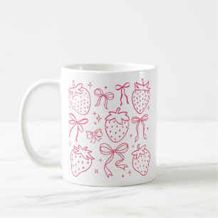 Mug Mignons Nœuds Rose Fraise Kawaii Coquette