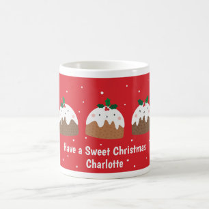 Mug Mignons petits poudings de Noël sur rouge