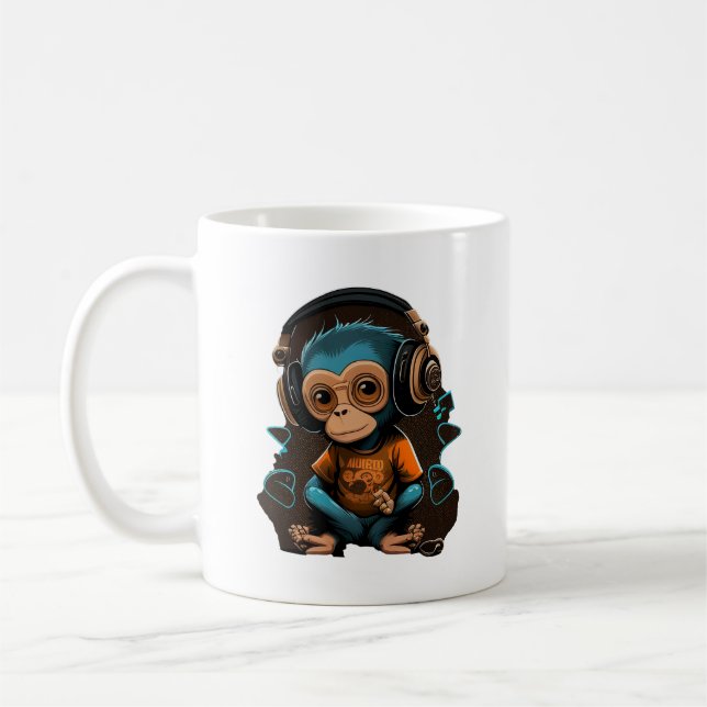 Mug Mignons Singe Écouter Musique, Musique Singe Immer (Gauche)