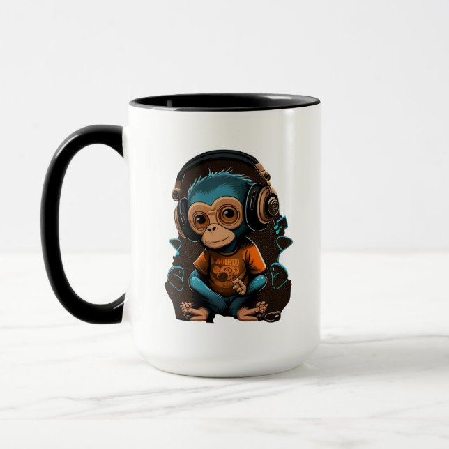 Mug Mignons Singe Écouter Musique, Musique Singe Immer (Gauche)