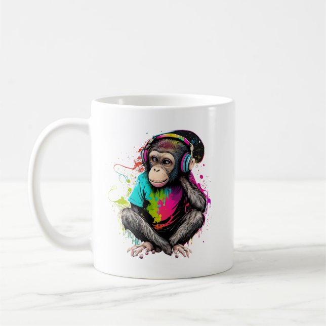 Mug Mignons Singe Écouter Musique, Musique Singe Obséd (Gauche)