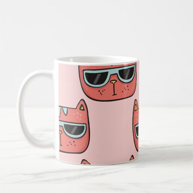 Mug Mignons visages de chat, motif sans soudure. (Gauche)