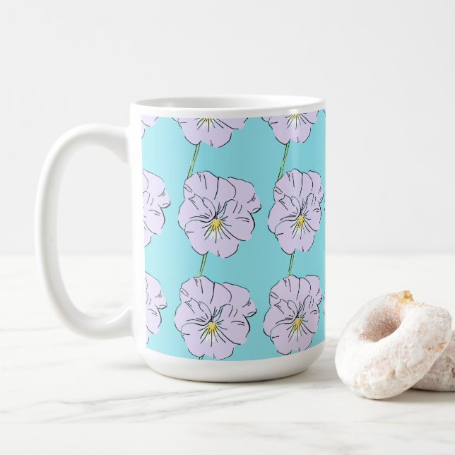 Mug Mikitiez bleu minuscule motif de fleurs blanches (Avec donut)