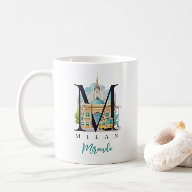 Mug Milan Italy Monogram Letter M Personalized Gift (Avec donut)