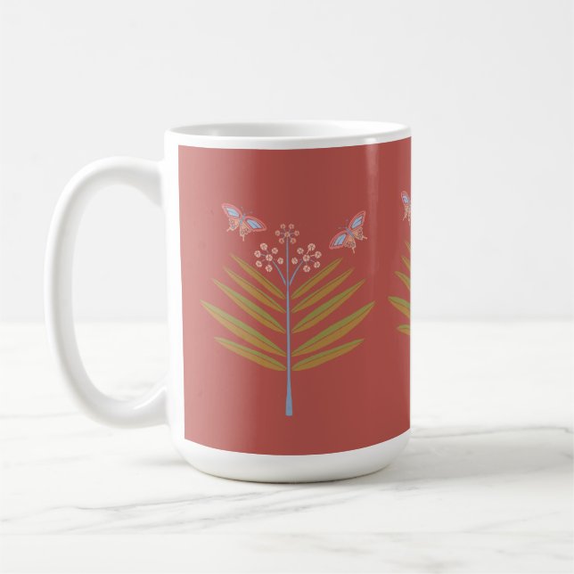 Mug Milkweed & Butterflies 15oz, rose, corail, vert (Gauche)