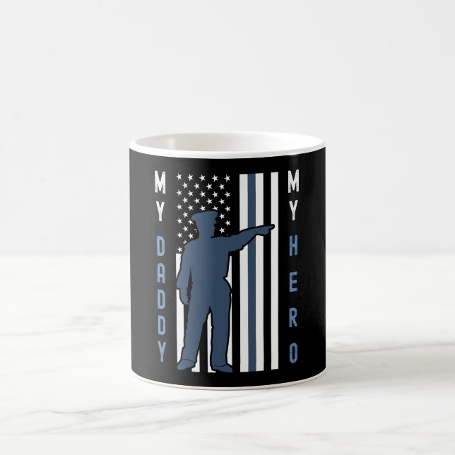 Mug Mince Ligne Bleue Flag Chemise Mon papa Mon héros  (Centre)