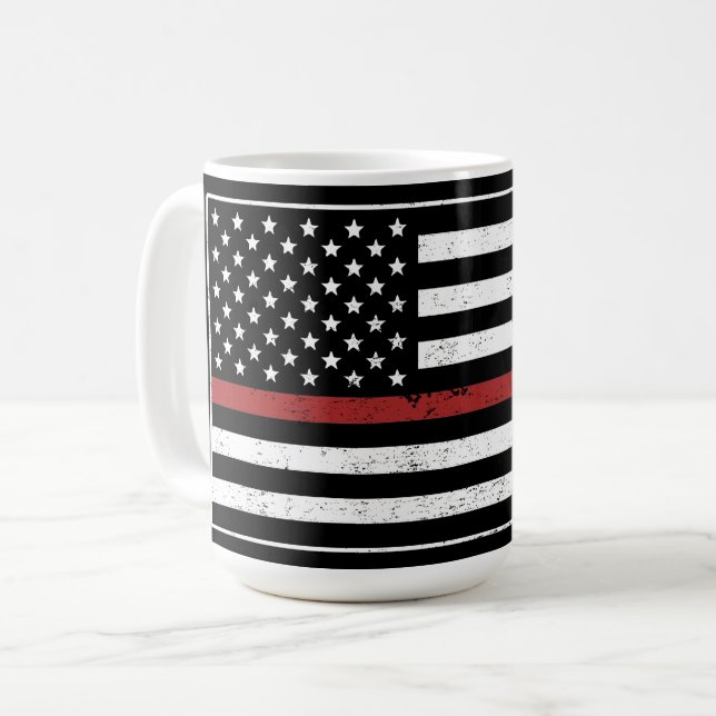 Mug Mince Red Line USA Drapeau Pompier Service d'incen (Devant gauche)