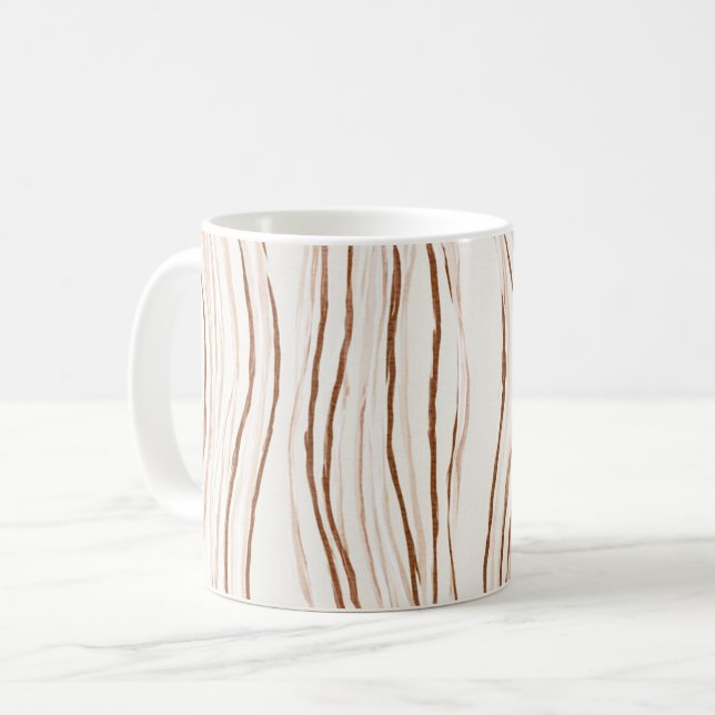 Mug Minces rayures ondulées marron crème (Devant gauche)