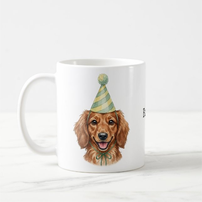 Mug Mini-dachshund à poil long mignon Nom personnalisé (Gauche)