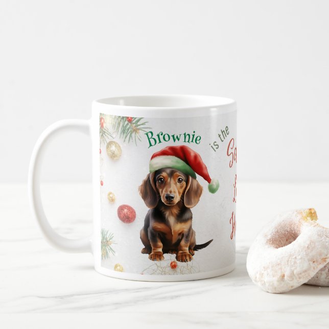 Mug Mini Dachshund de Noël personnalisable Père Noël (Avec donut)
