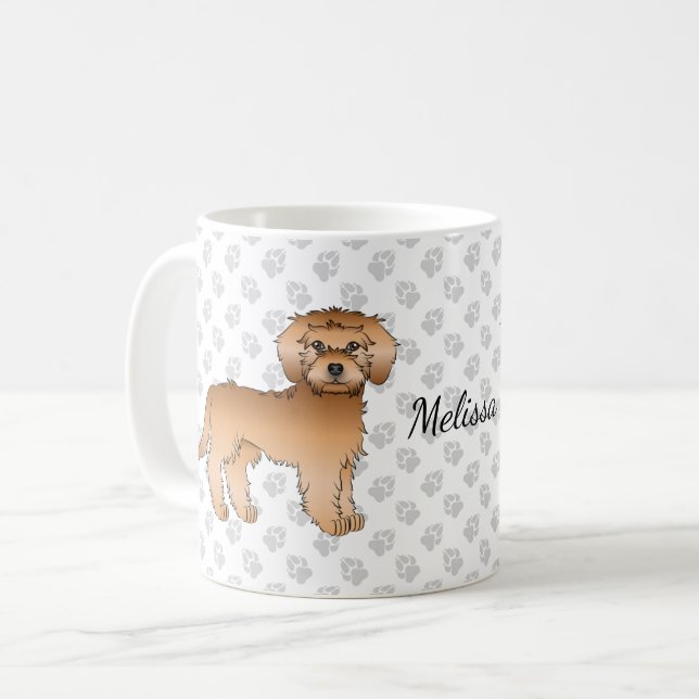 Mug Mini Goldendoodle Abricot Dessin Animé Chien & Nom (Devant gauche)
