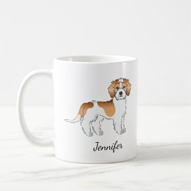 Mug Mini Goldendoodle couleur abricot parti et nom (Gauche)