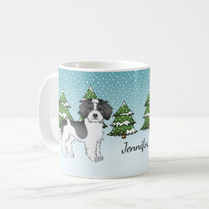 Mug Mini Goldendoodle Parti-couleur Noir Forêt d'Hiver