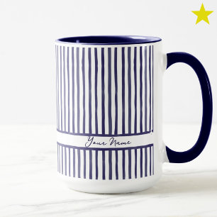 Mug Mini rayures à l'aquarelle bleu tendance nom perso