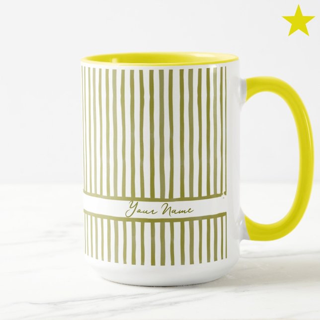 Mug Mini rayures à l'aquarelle jaune tendance avec nom (Créateur téléchargé)