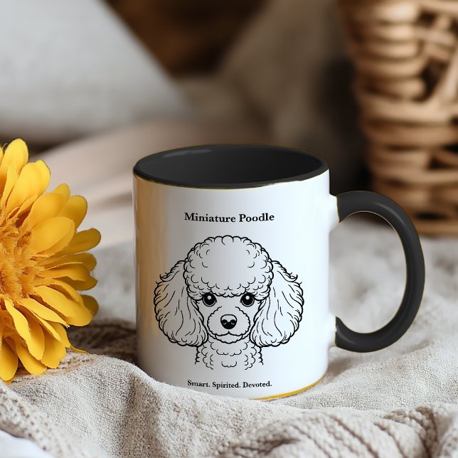 Mug Miniature Poodle Portrait Black Line Illustration (Créateur téléchargé)