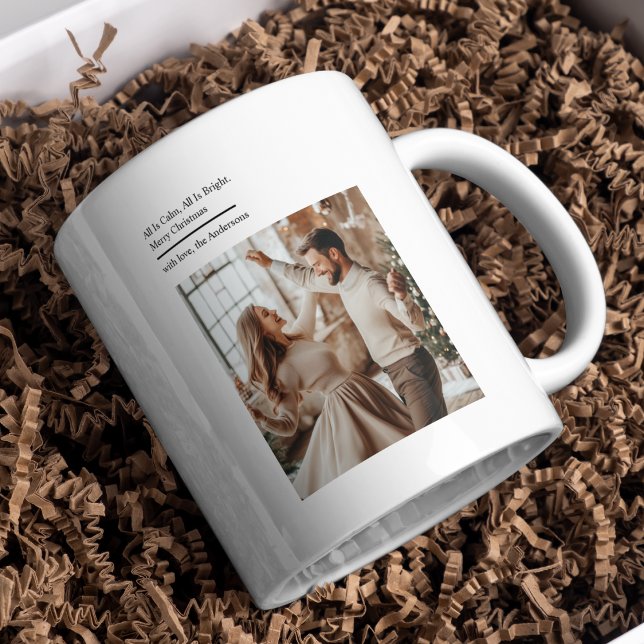 Mug Minimal All Is Calm All Is Bright Christmas Photo  (Créateur téléchargé)