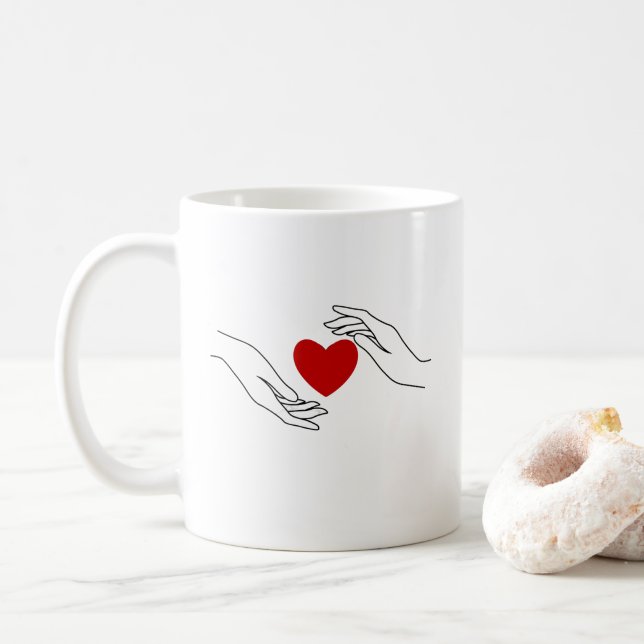 Mug Minimal Hands Offering Red Heart Love Art (Avec donut)