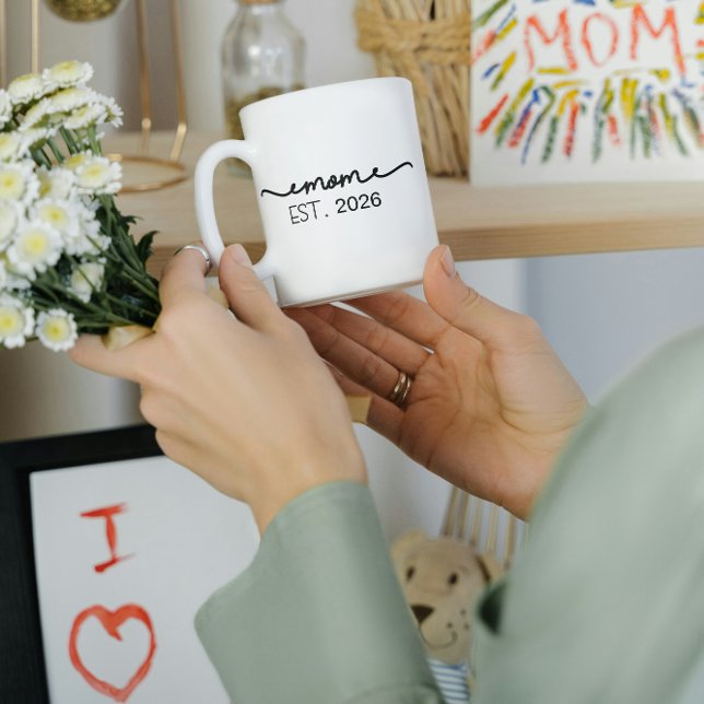 Mug Minimal Mom Établie Nom Manuscrit Année (mom established coffee mugs mommy since year date mother to be script new parent gift ideas for her)