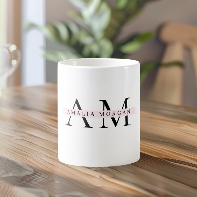 Mug Minimal Pastel rose initial et personnalisé (Créateur téléchargé)