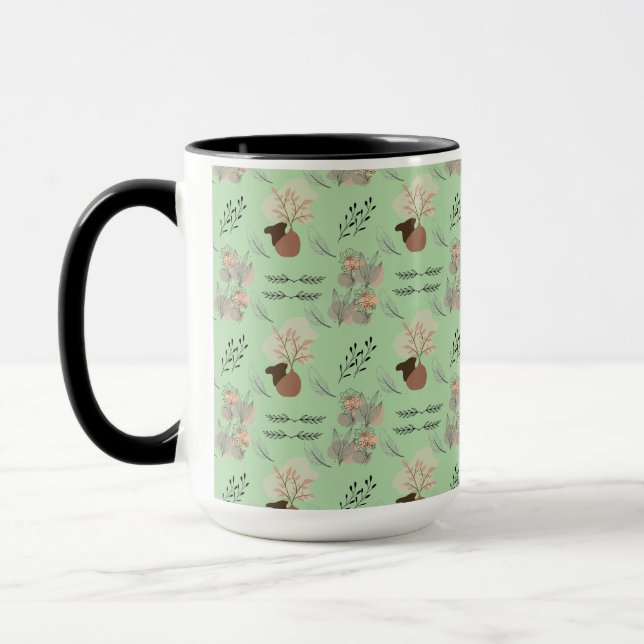 Mug Minimal vase, feathers and floral boho art- (Gauche)