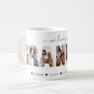 Mug Minimal We Love You Grand-mère Photo Collage Purpl