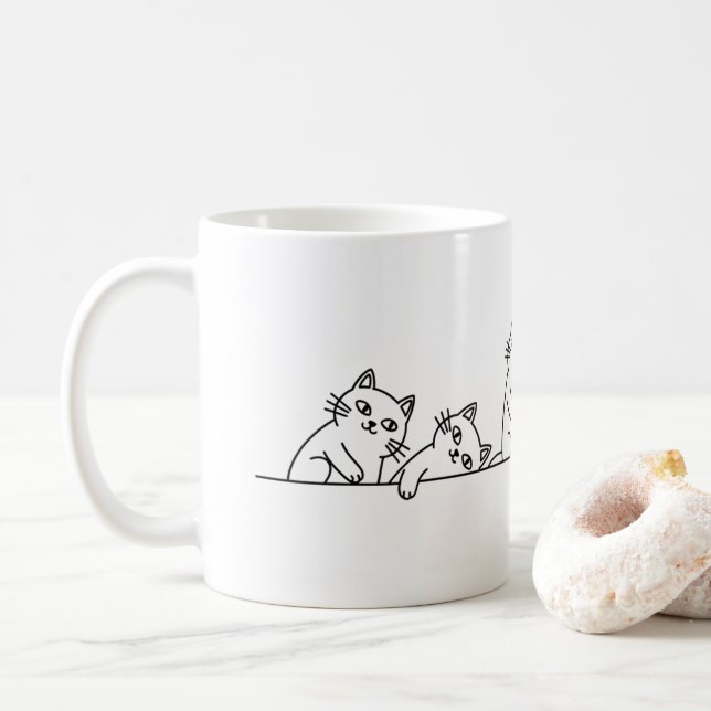 Mug Minimalist Black and White Cat Lover Coffee Cup (Avec donut)