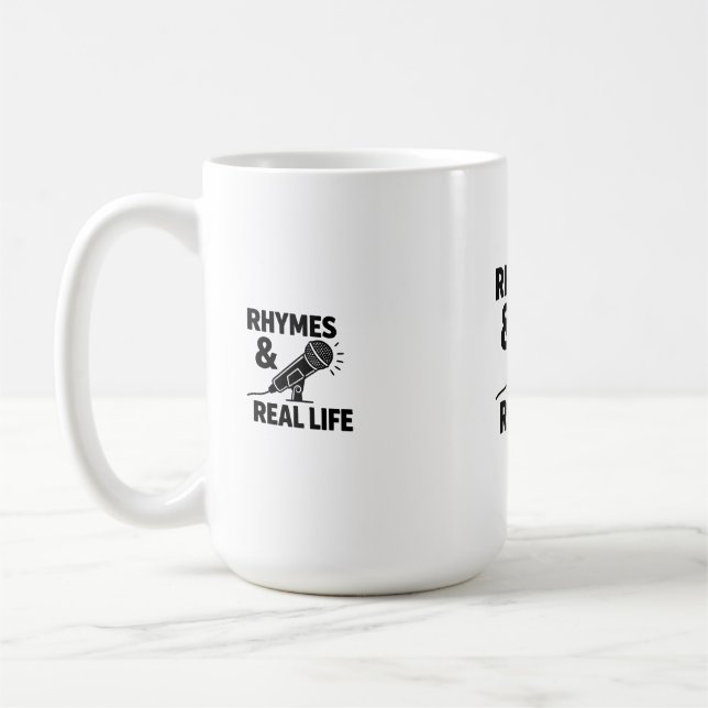 Mug Minimalist Black & White “RHYPES & REAL LIFE” Micr (Gauche)