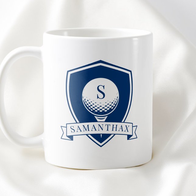 Mug Minimalist Blue and White Modern Initial Monogram (Minimalist Blue and White Modern Initial Monogram Coffee Mug)