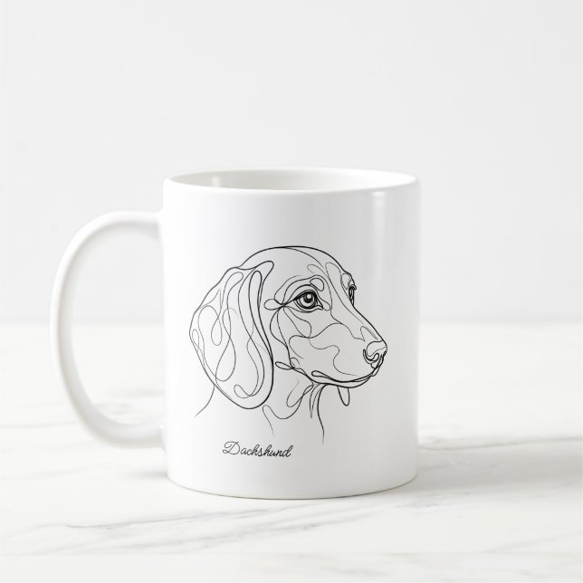 Mug Minimalist Dachshund Line Drawing Custom Pet Name (Gauche)