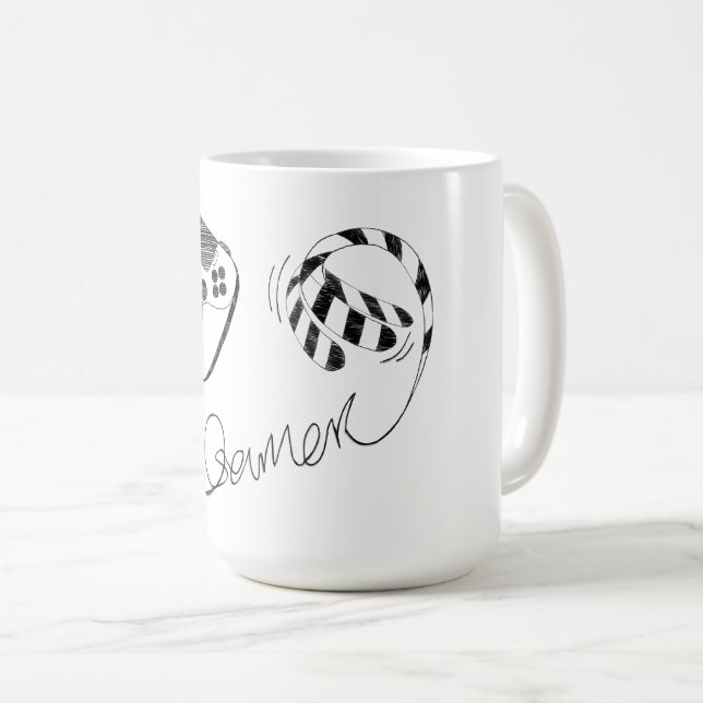 Mug Minimalist Gamer Cat Line Art - Controller Cable  (Devant droit)