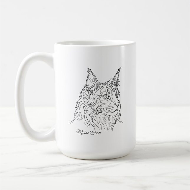 Mug Minimalist Maine Coon Line Drawing Custom Pet Name (Gauche)
