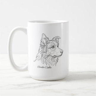 Mug Minimalist Monochrome Border Collie Line Art