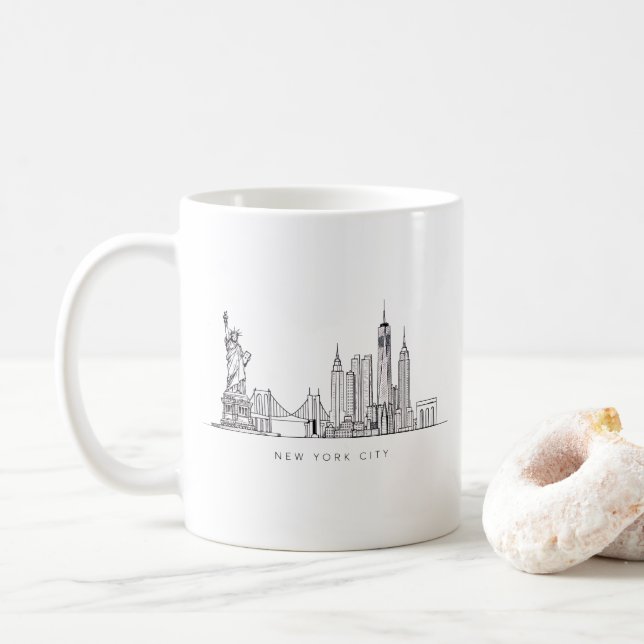Mug Minimalist New York City Skyline Line Art (Avec donut)
