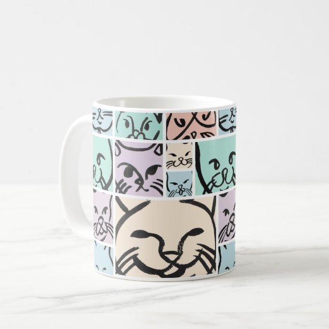 Mug Minimalist Pastel Cat Faces (Devant gauche)