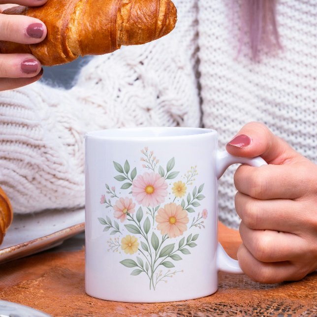 Mug Minimalist Pastel Floral Bouquet (Créateur téléchargé)