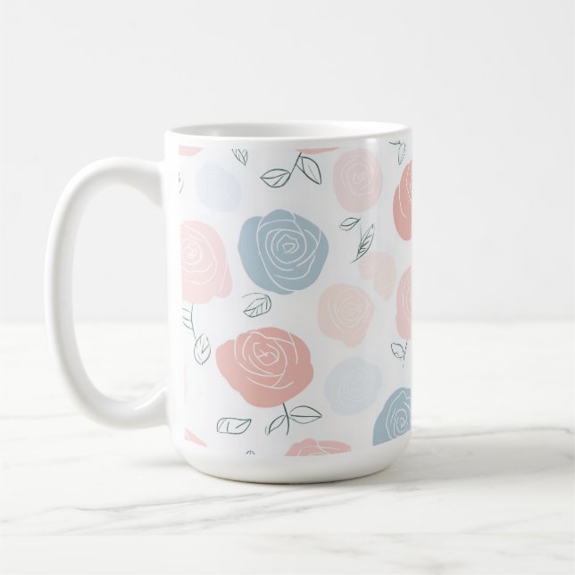 Mug Minimalist Pastel Rose White Floral Pattern (Gauche)
