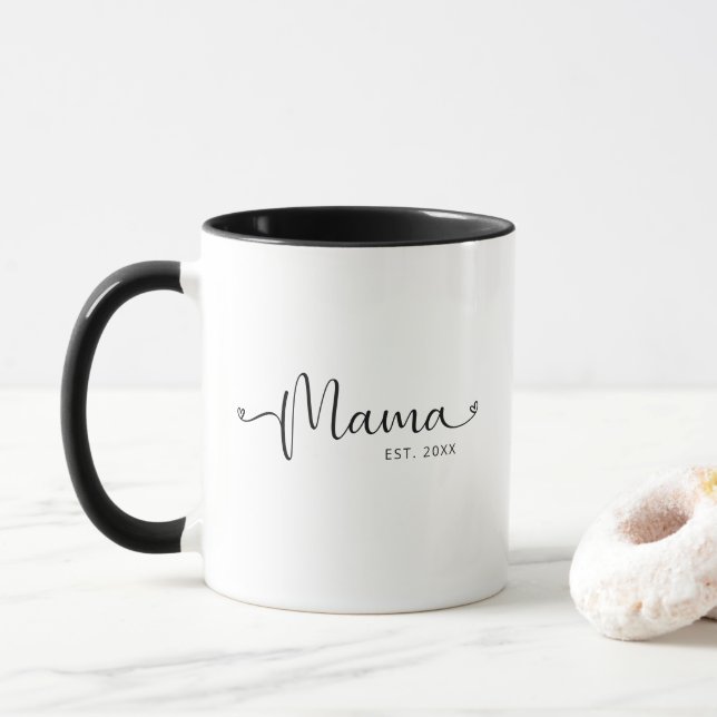 Mug Minimalist Simple Custom Mama Est Year  (Avec donut)