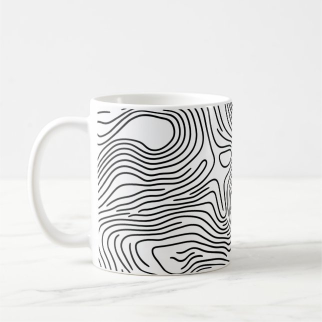 Mug Minimalist White Topographic Line Art 🌍 (Gauche)