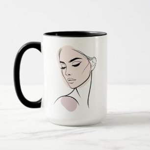 Mug Minimaliste Abstrait Ligne Féminine 3 (Avec Couleu