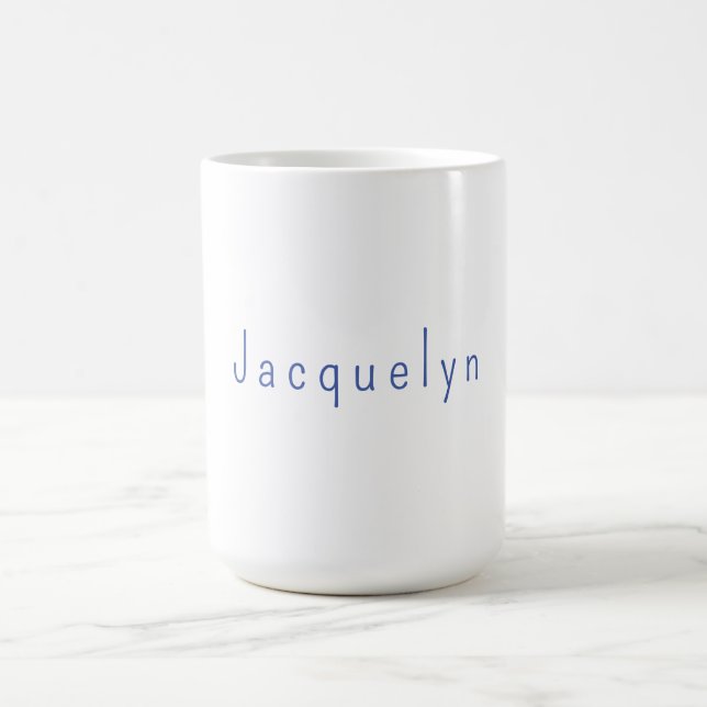Mug Minimaliste Blanc Bleu Plaine Élégant Nom moderne (Centre)