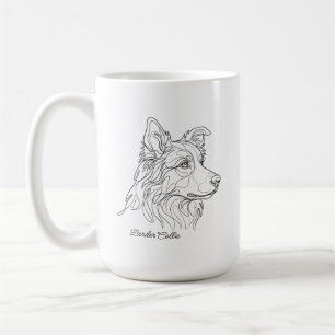 Mug Minimaliste Collie de Border Monochrome en Dessin 